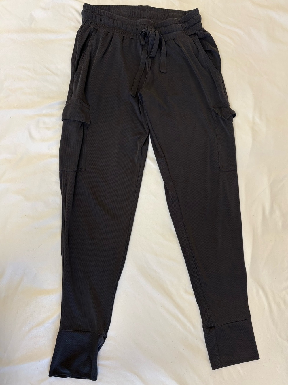 SIGAL A Los Angeles Dark Grey Ribbed Cargo Jogger Pants Made in USA Extra Small